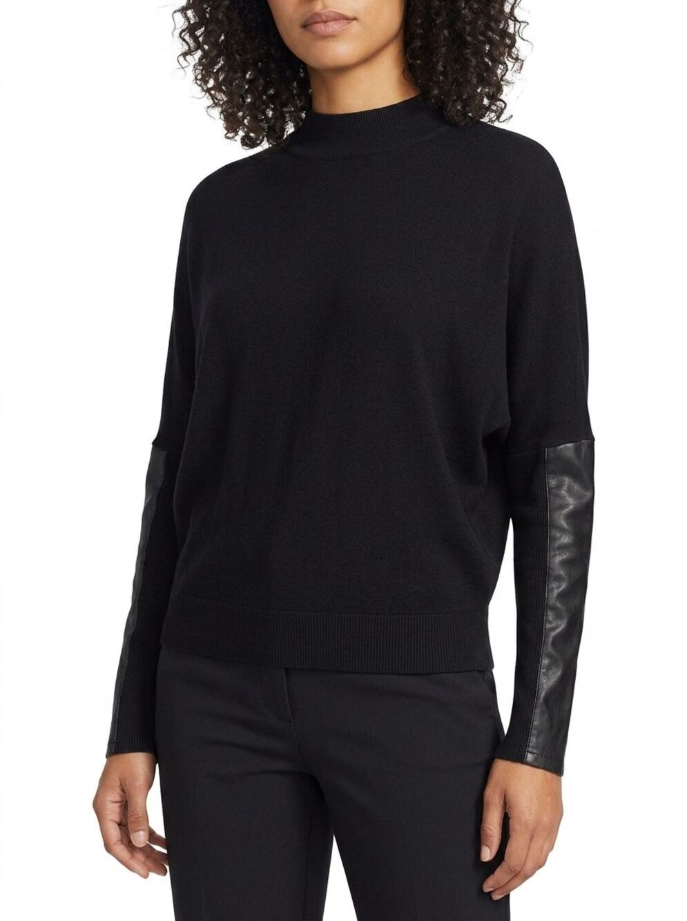 Express Faux Leather Black Knit Stretch Dolman Sweater Women Size XS